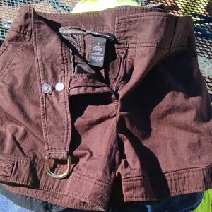 AB Studio Dark Brown Cotton Blend Bermuda Shorts with D-Ring